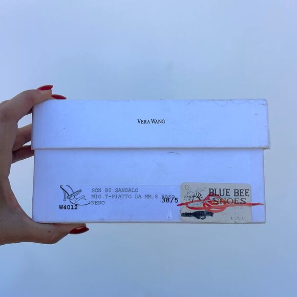 Vera Wang Rhinestone Bow Mules Strappy Heels Satin Black Box 38.5 Size 8.5 - Picture 11 of 11